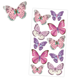 Autocollants Papillon 3D avec Accents en Feuille d'Argent