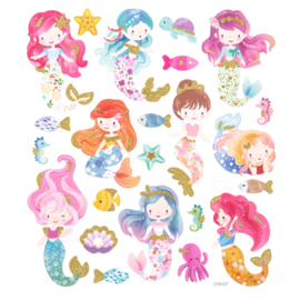 Luxus-Stickerbogen Meerjungfrauen mit goldenen Glitzerakzenten