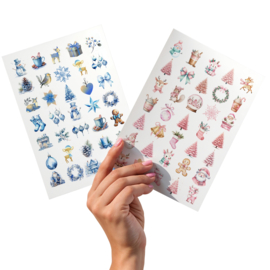 2 Grote Stickervellen Blue & Pink Christmas