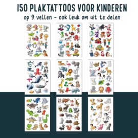 150 Fake Tattoos Animals - Stick-on Tattoos for Kids