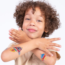 42 Tatouages adhésifs pour garçons et filles - Thème de l'espace et des planètes avec feuille d'or