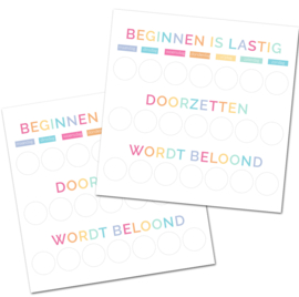 Beloningskaarten + Smiley Stickers - Beginnen is Lastig, Doorzetten wordt Beloond