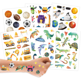 100 Metallic Fake Tattoos - Construction Vehicles, Space, Dinos, Sports and More
