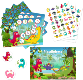 Beloningssysteem Dino's - 5 Beloningskaarten - 105 Stickers en Plasdiploma