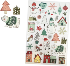 Textiel Kerststickers met Vilt Finish - 35 stickers