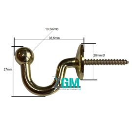 Embrasse-Haken aus Messing, 36,5 mm lang