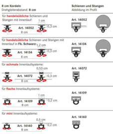 Kordel mit Drehgleiter d 5,3mm, Abstand 8cm - 50 meter