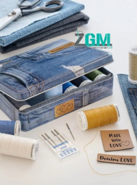 Denim Box met naalden en labels