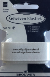 Geweven elastiek zwart / wit  25mm