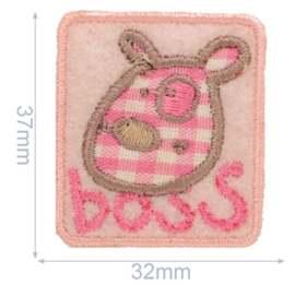 APPLIKATION HUND BOSS 32X37MM ROSA