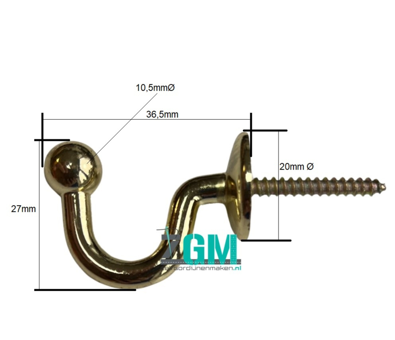 Embrasse-Haken aus Messing, 36,5 mm lang