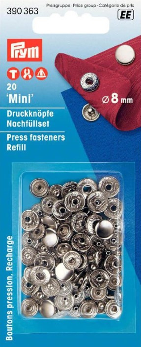 Prym Naaivrijdrukknoop navulling 8mm zilver - 20st