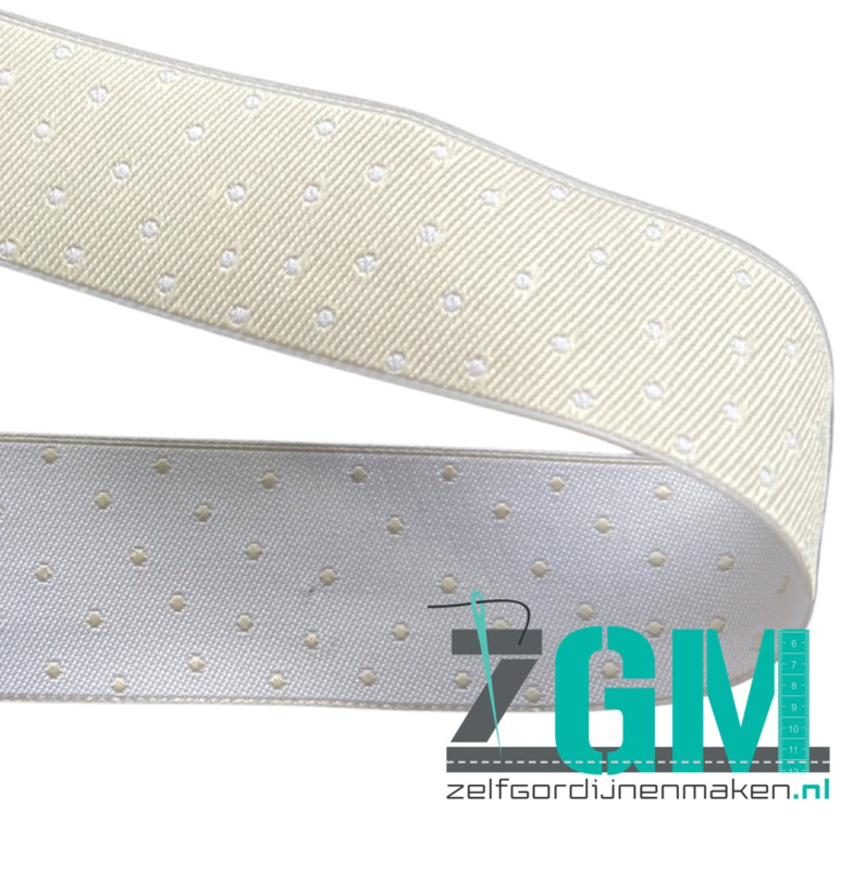 Sierband wit met stippen 20mm