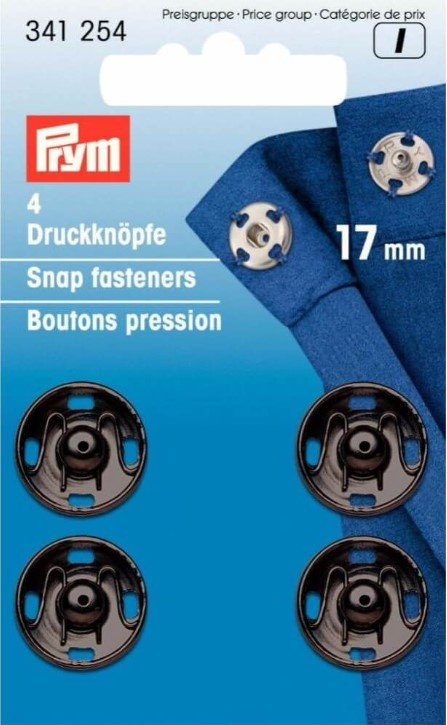 Prym Aannaaidrukknoop messing 17mm zwart - 4st