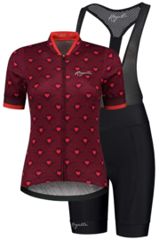 Rogelli Hearts/Detach dames fietskledingset - zwart/bordeaux/roze