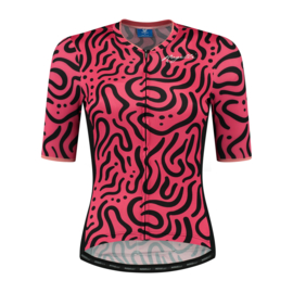 Rogelli Abstract dames fietsshirt korte mouwen - coral/zwart