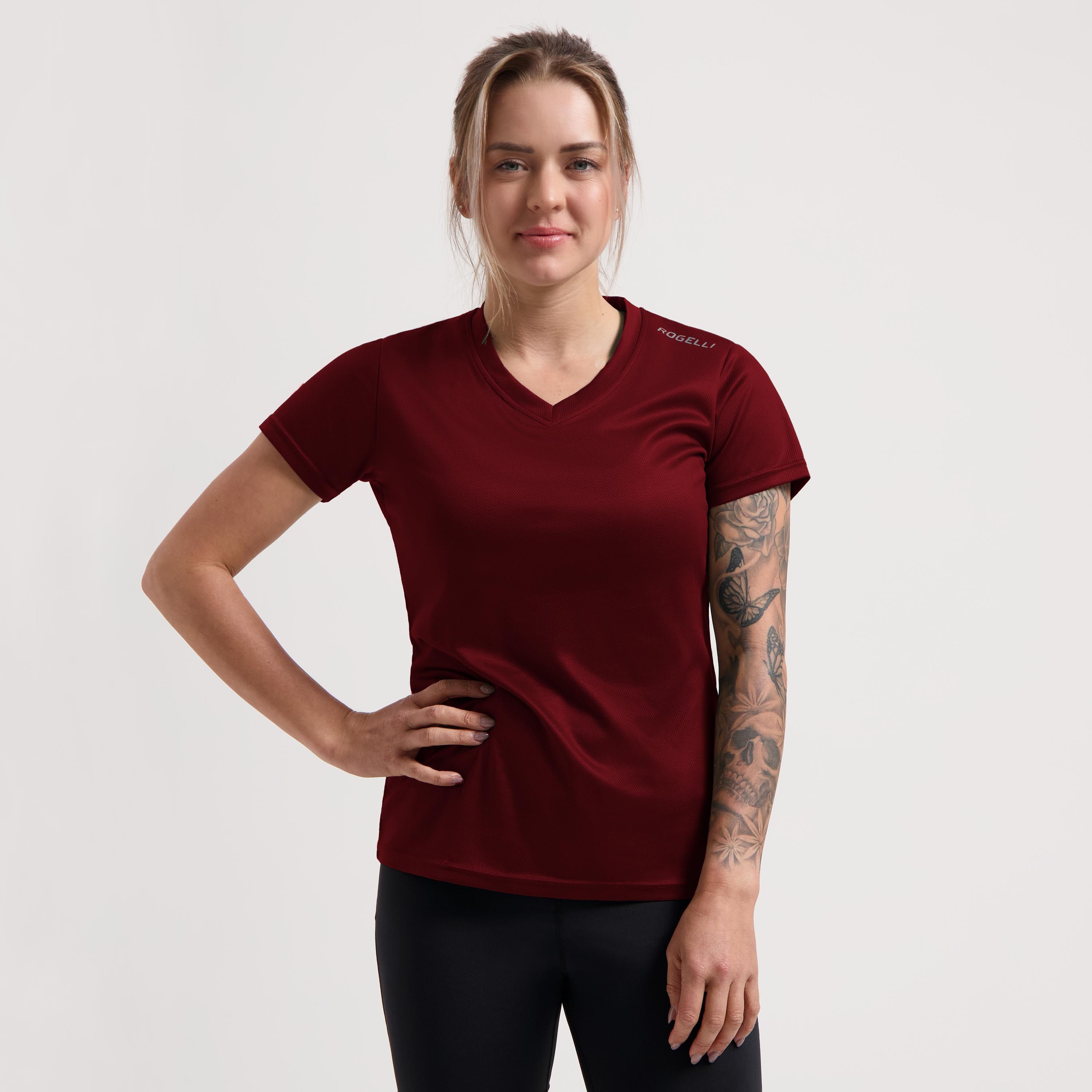 Rogelli Promo dames hardloopshirt korte mouw - bordeaux