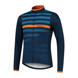 Rogelli Stripe heren fietsshirt lange mouwen - blauw/oranje