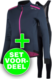 Rogelli Pesara/Liona dames winter fietskledingset - blauw/roze/zwart