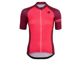 AGU Melange dames fietsshirt korte mouwen - bordeaux/neon coral