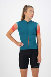 Rogelli Waves dames fietsshirt korte mouwen – blauw/coral