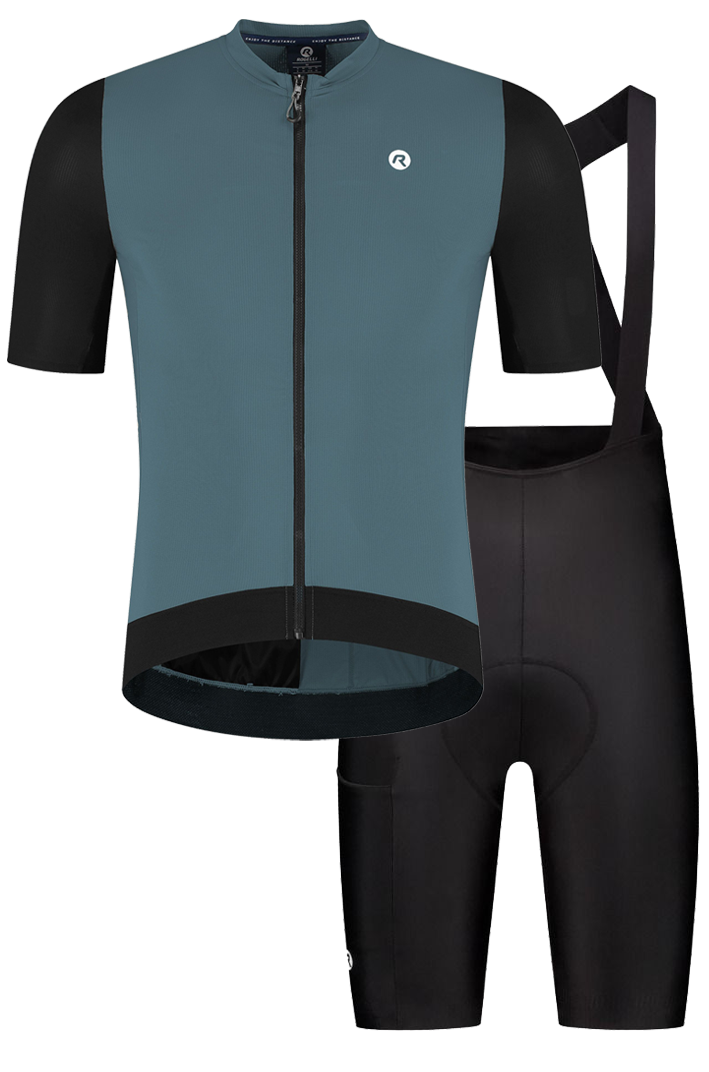 Rogelli Distance II heren zomer fietskledingset - blauw/zwart