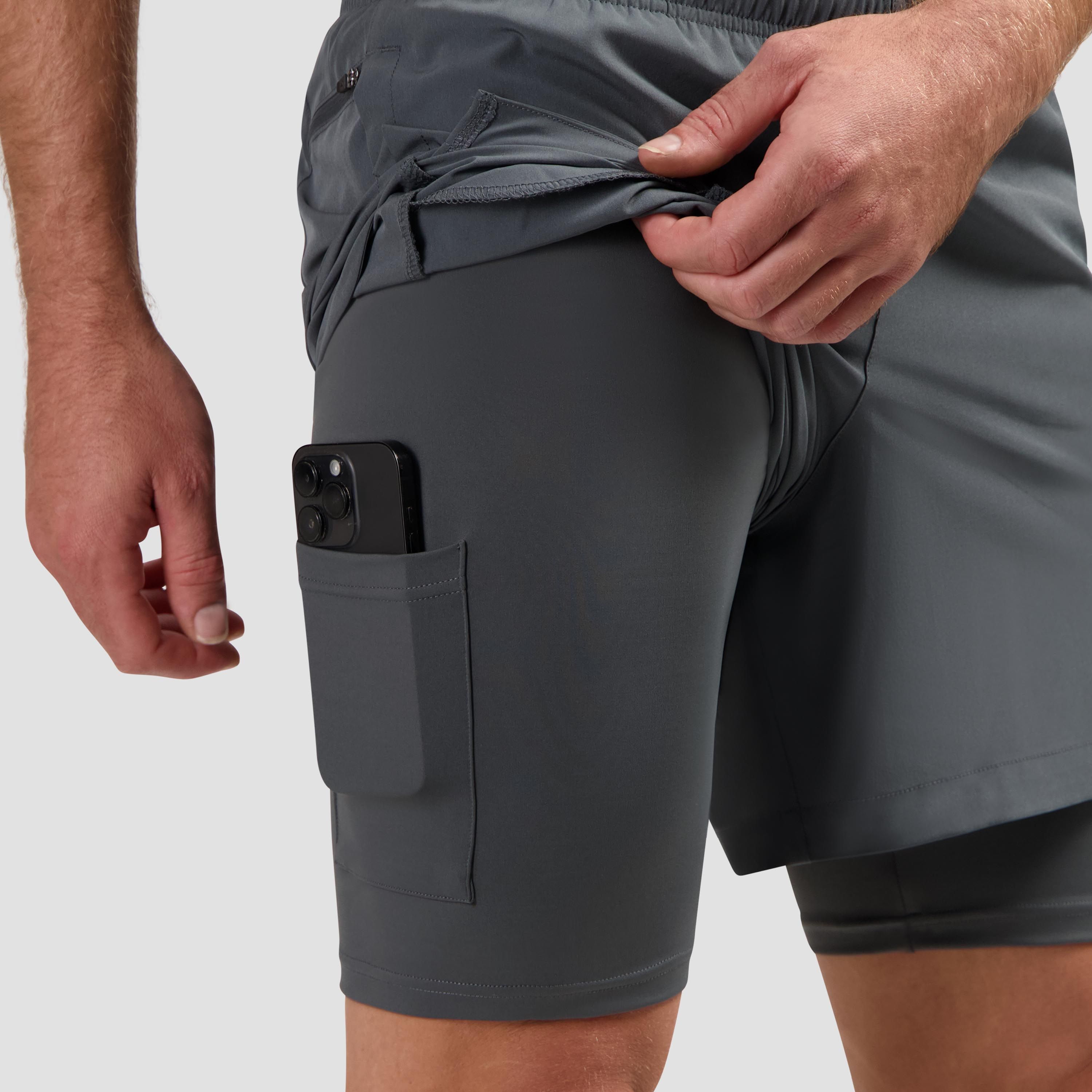 Rogelli Essential 2-in-1 korte hardloopbroek heren - grijs