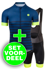 AGU Essential Prime/Melange heren fietskledingset - blauw/fluor/zwart