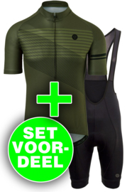 AGU Essential/Striped heren fietskledingset - legergroen/zwart