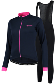 Rogelli Essential dames winter fietskledingset - blauw/roze/zwart