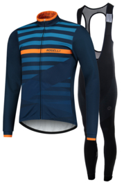 Rogelli Stripe/Focus winter fietskledingset - blauw/oranje/zwart