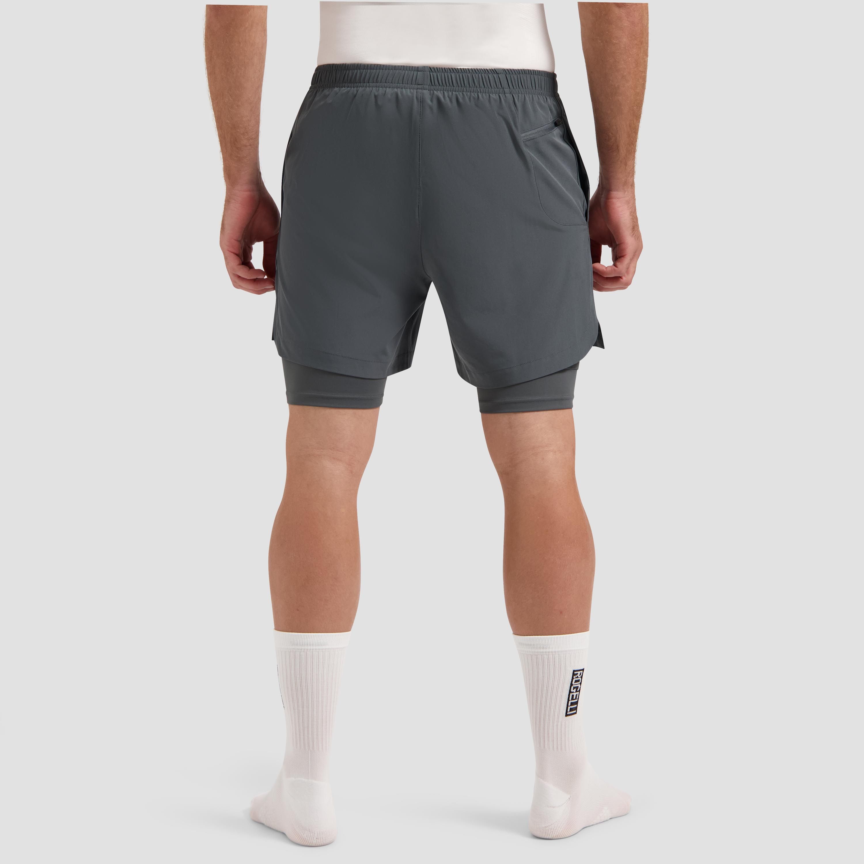 Rogelli Essential 2-in-1 korte hardloopbroek heren - grijs