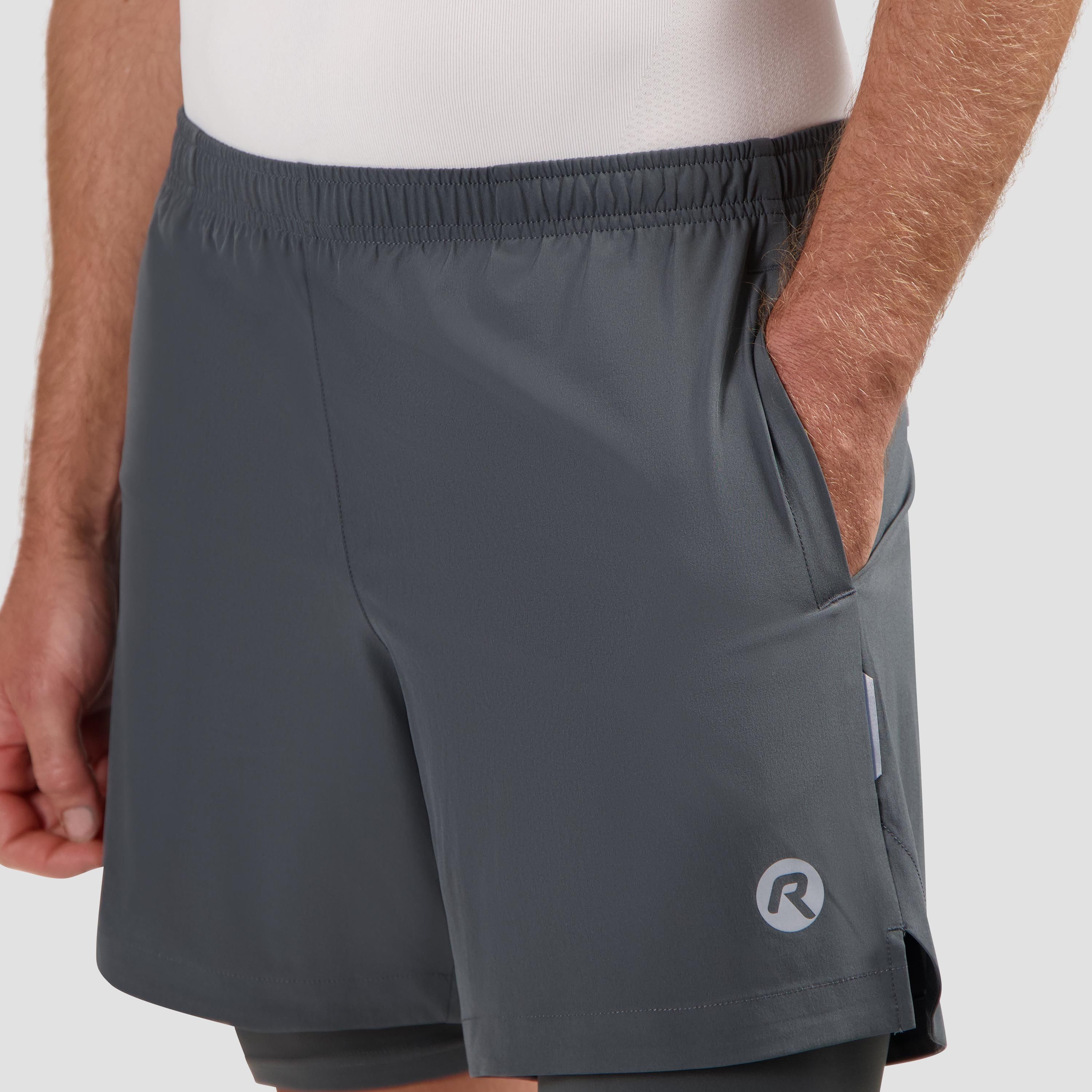 Rogelli Essential 2-in-1 korte hardloopbroek heren - grijs