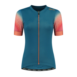 Rogelli Waves dames fietsshirt korte mouwen – blauw/coral