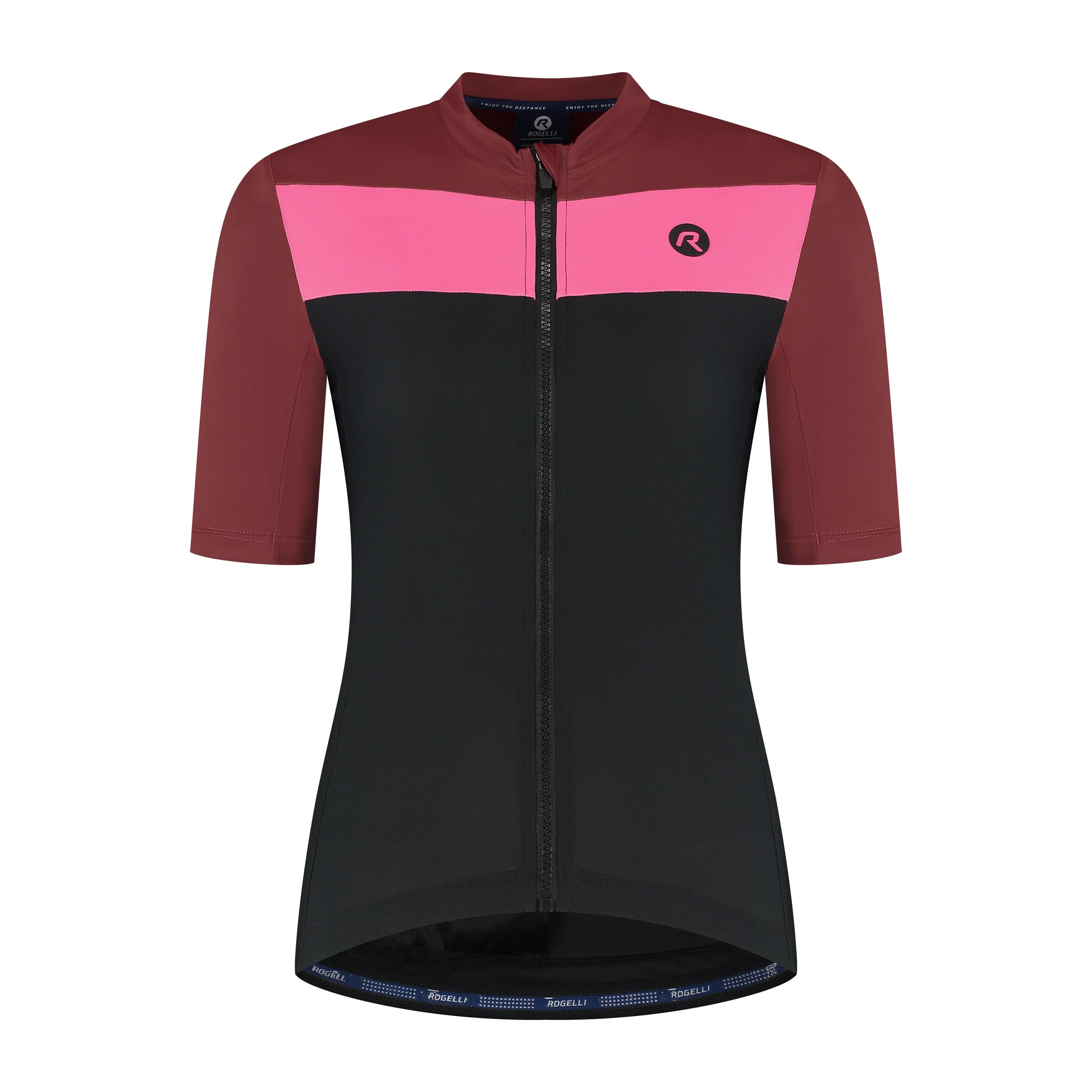 Rogelli Core Block dames zomer fietskledingset - bordeaux/roze/zwart