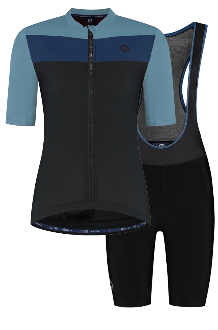 Rogelli Core Block dames zomer fietskledingset - blauw/zwart