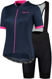 Rogelli Essential dames zomer fietskledingset (bib) - blauw/roze/zwart