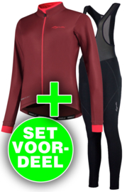 Rogelli Essential/Liona dames winter fietskledingset - bordeaux/coral/zwart