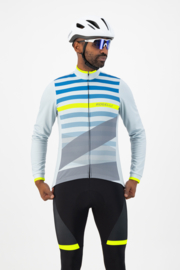 Rogelli Stripe heren fietsshirt lange mouwen - grijs/blauw/fluor
