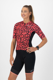 Rogelli Abstract dames fietsshirt korte mouwen - coral/zwart