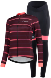 Rogelli Stripe/Select dames winter fietskledingset - bordeaux/coral/zwart