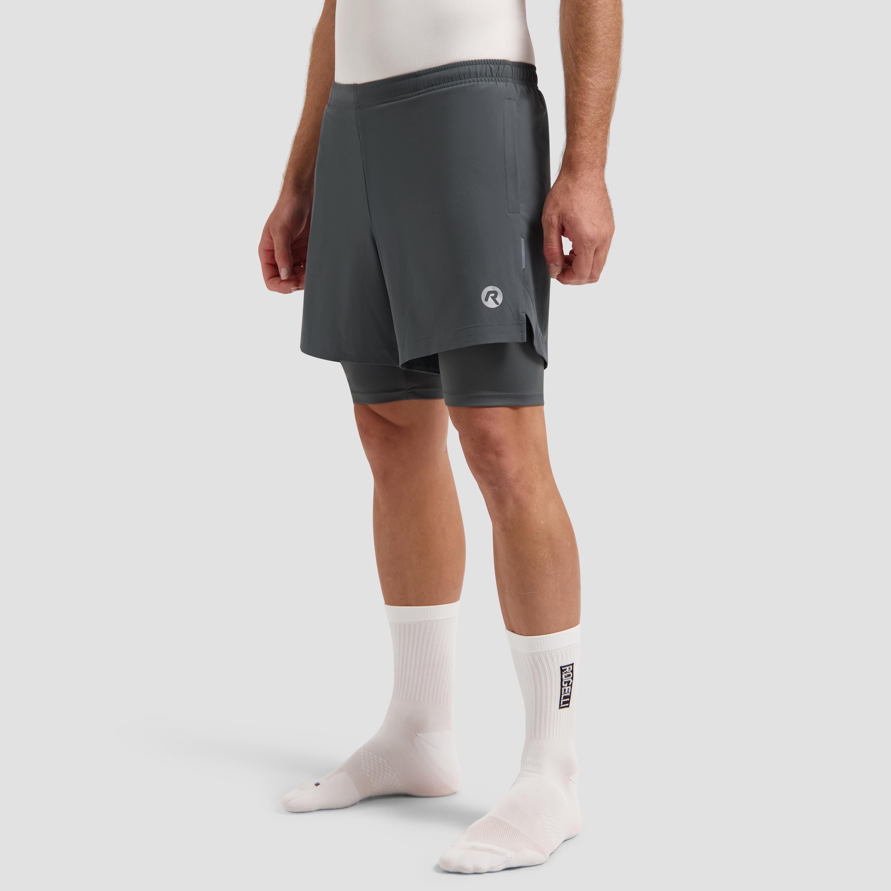 Rogelli Essential 2-in-1 korte hardloopbroek heren - grijs