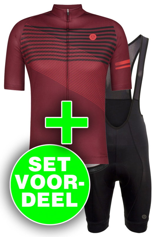 AGU Essential/Striped heren fietskledingset - rood/zwart | FIETSKLEDING  VOORDEELSETS ZOMER | Dress2Bike