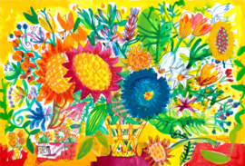 Gele vaas met bloemen