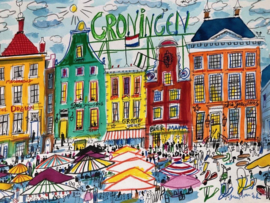 Groningen - De Grote Markt  met eetcafés