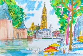 Breda  - Waterpoort het Spanjaardsgat met de Grote Kerk