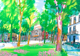 Lange Voorhout met Des Indes en krokussen