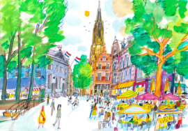 Delft, Vismarkt met terrassen