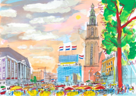 Groningen - Grote Markt met het Stadhuis en Vindicat