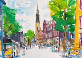 Delft  - Vismarkt gezien va de Hippolytusbuurt